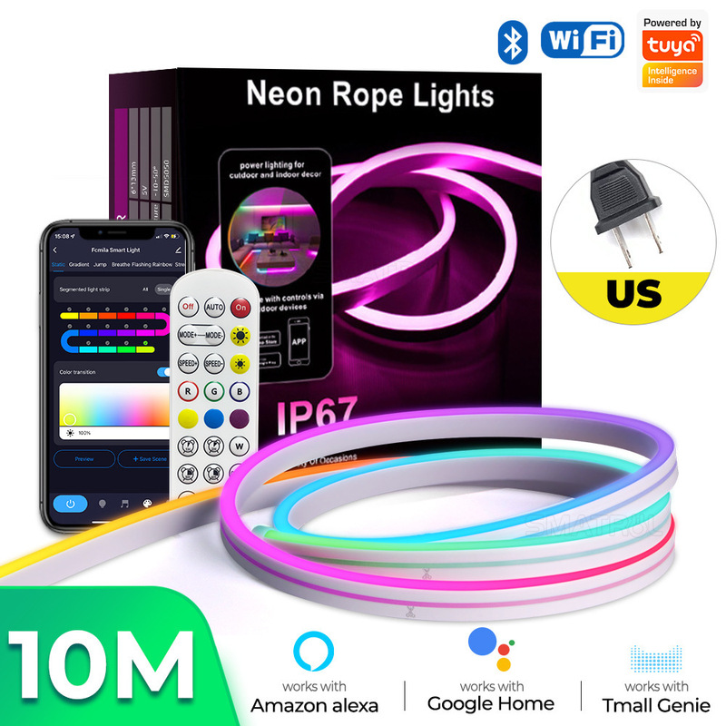 Tuya WIFI スマートシリコン LED ネオンライト Bluetooth 音楽リモコン APP 音声タイミングマーキーテープ付き|undefined