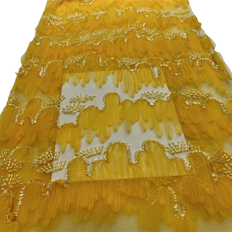 Paisaje tridimensional bordado tela de malla estilo nacional pequeño vestido fresco y hermoso cheongsam vestido de cena tela