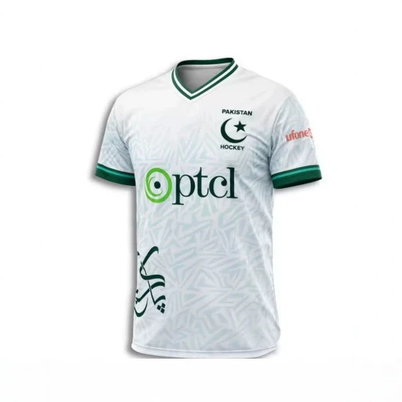 Pakistan Hockey Team Replica Jersey White and Green V-Neck Sportswear Sublimation Printed Shirt Sports Casual Wear