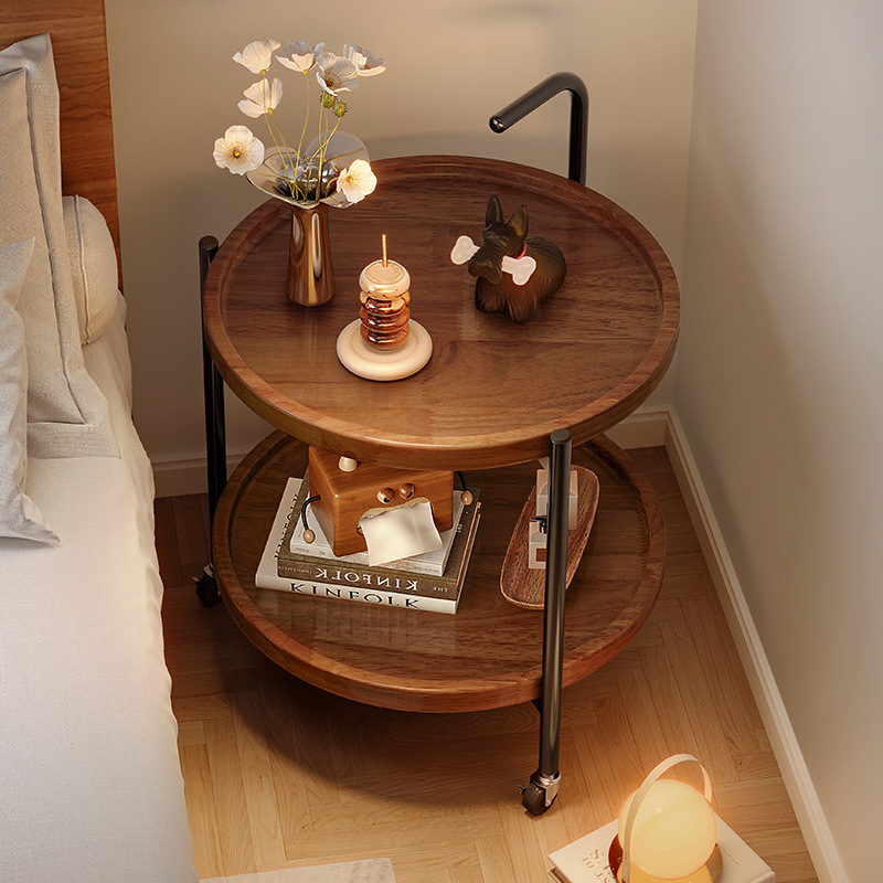 Estante de cabecera de la cama mesa redonda pequeña mesilla de té móvil pequeña mesilla de cama simple sofá de sala de estar pequeño mesilla lateral