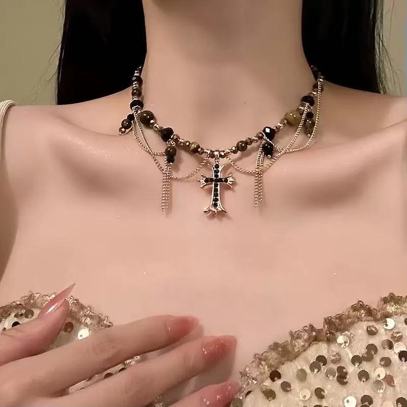 Maillard brown cross necklace