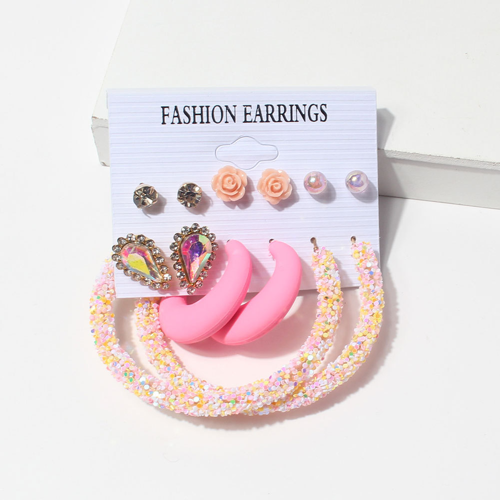 6 Pairs Of Sequin Earrings Set European And American Multi-style Earrings Wholesale display picture 5