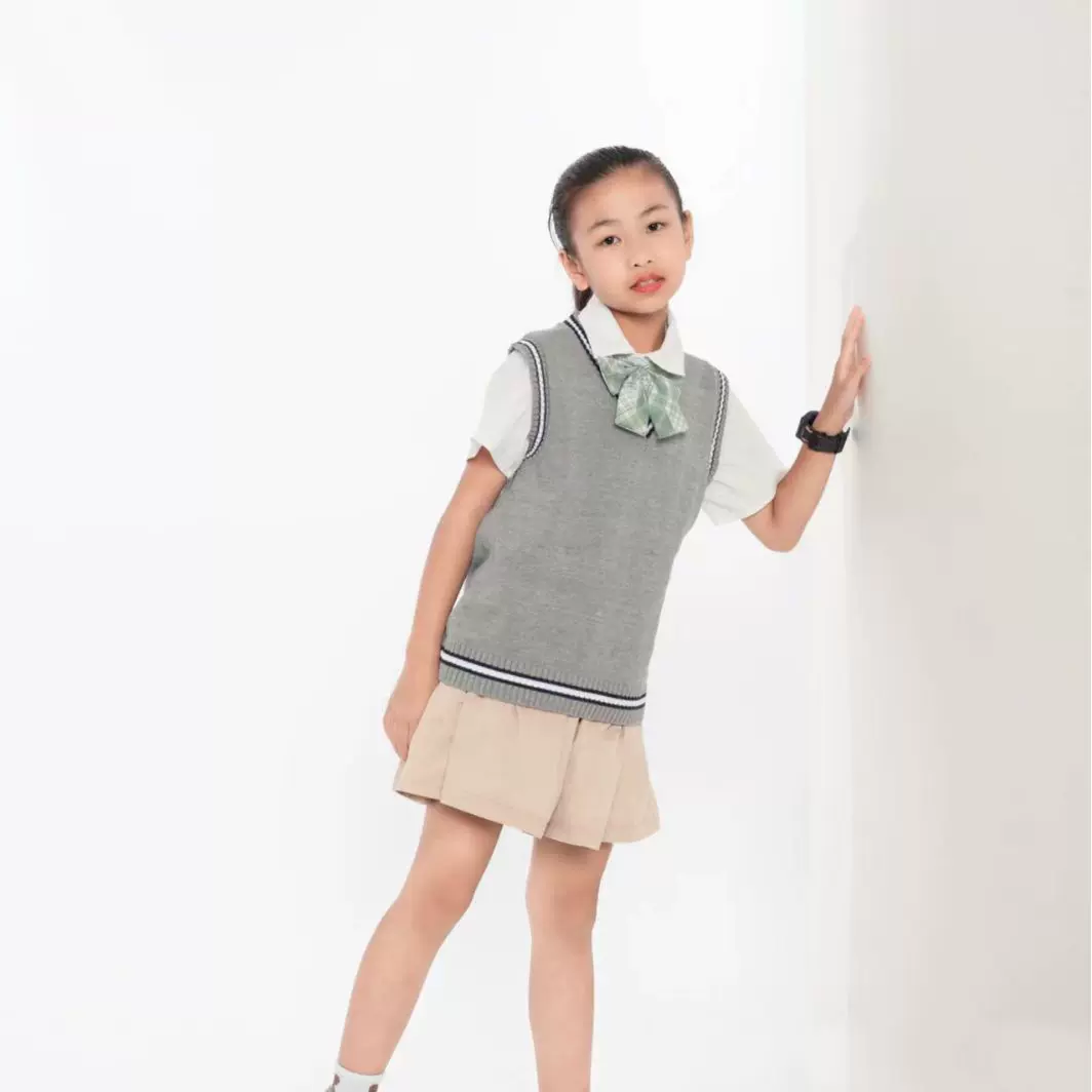 中大童校服班服幼儿园园服无袖男女童毛线马甲针织背心定制学院风