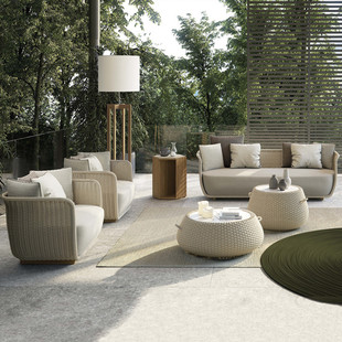 Outdoor Sofa Courtyard Furniture Rattan Small Coffee Table Combination Simple Balcony Garden Table and Chairs Hotel Open-Air Leisure Sofa