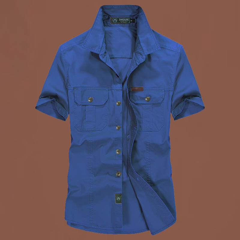 Verano 2024 nueva camisa de hombre de cuello suelto camisa de manga corta de color sólido camisa de hombre de mediana edad camisa casual