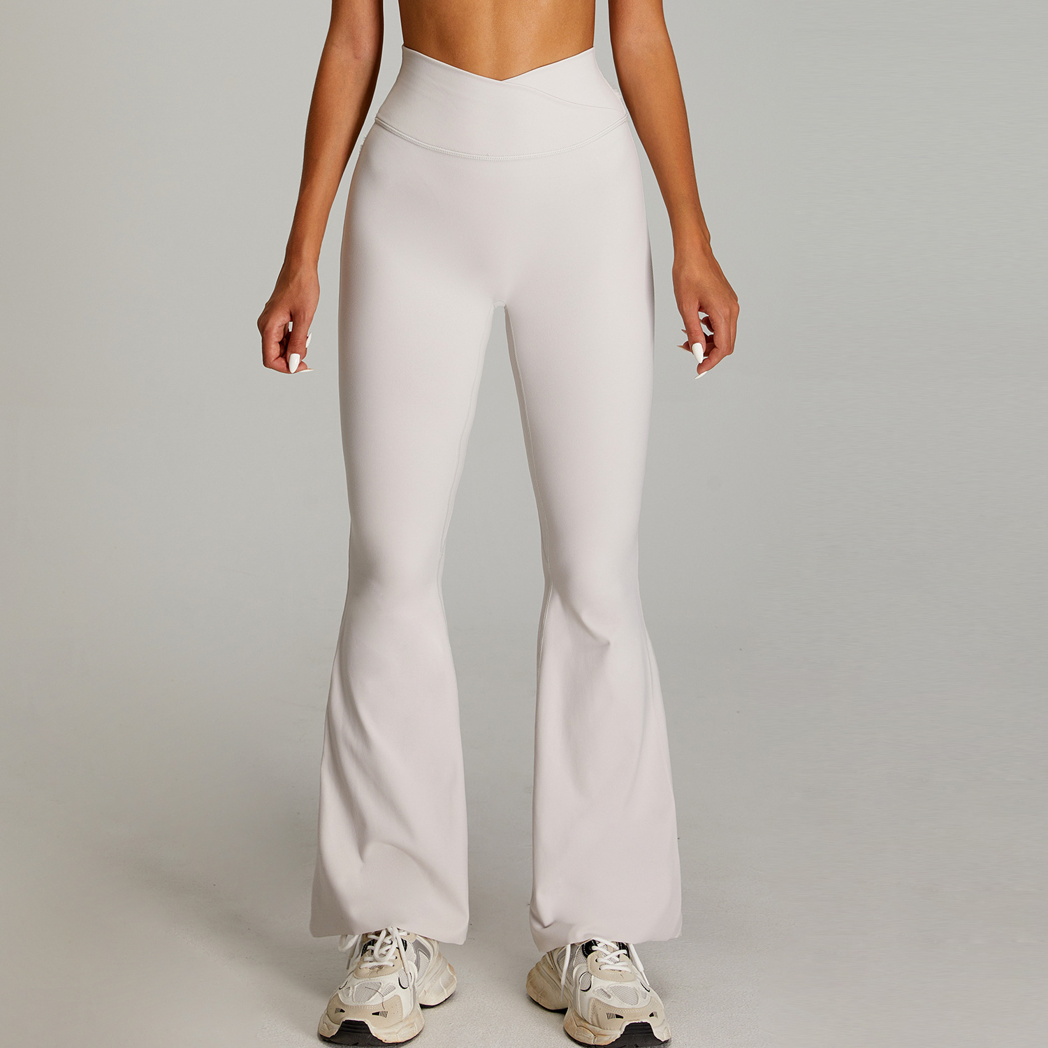 Pantalones acampanados de yoga de cintura alta cruzada europea y americana, pantalones de fitness de cadera ajustados desnudos, pantalones deportivos de pierna ancha para mujer