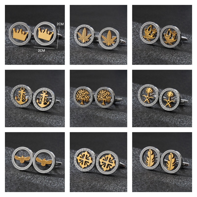 Titanium steel hollow-out high-grade two-color cufflinks men's French shirt Crown anchor cufflinks flying bird shape cufflinks