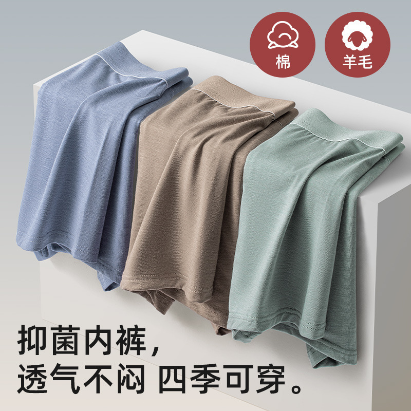 Spring and Summer Wool Knitted Breathable Solid Color Mid-Waist Antibacterial Men's Underwear Color Mid-Waist Antibacterial Four-Corner Underwear for Men
