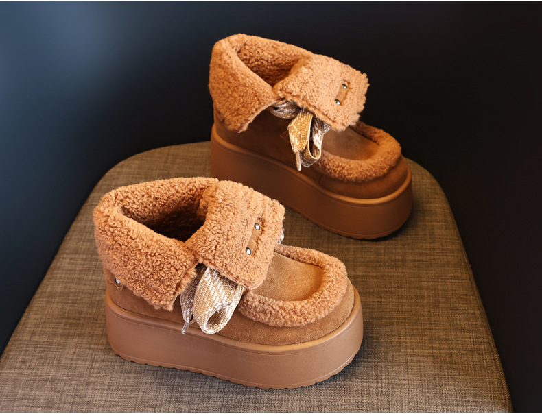 Giày boot nữ cổ cao lót nhung chống trượt đế dày tăng chiều cao — Màu cà phê chi tiết 7