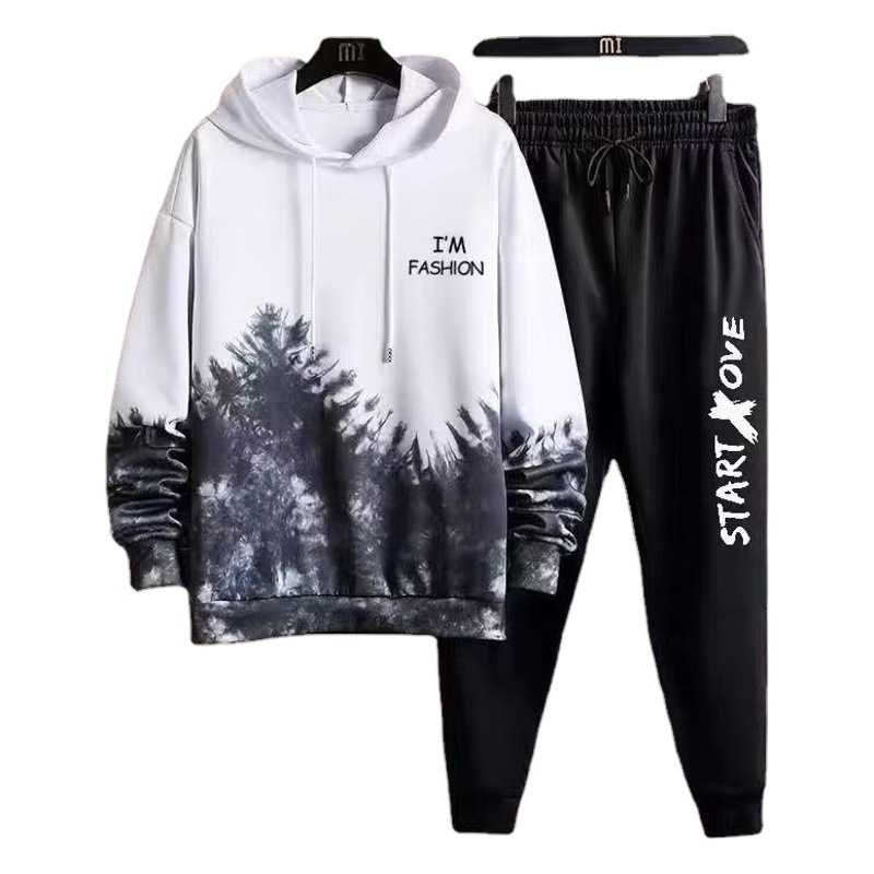 Suéter con capucha traje Otoño de los hombres nueva moda teñido de color degradado impresión de los hombres abrigo estudiante de manga larga top