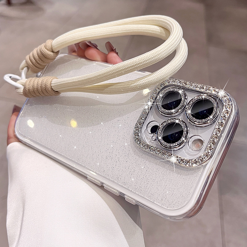 Polvo de brillo de lujo simple y ligero para iPhone 15 lente de diamante flash 16ProMax funda para teléfono móvil 14 Apple 13 femenino 15PM