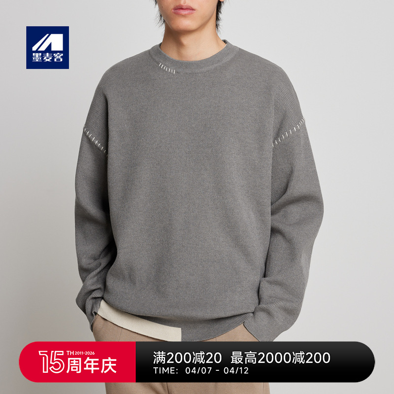 Momeike Fashion Color-Block Sweater for Men 2025 Autumn New Simple Round Neck Men's Knitwear 20328