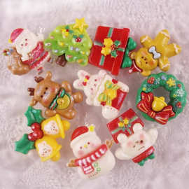 可爱闪粉圣诞系列 diy奶油胶手机壳钥匙扣发夹材料 树脂饰品配件