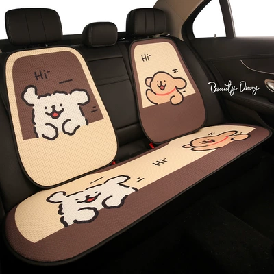 pad, seat cover, breathable and ventilated | Seat cushion, seat cover - hi-yellow-white-dog-rear-seat-three-piece-set