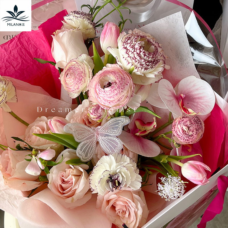 Milán bordado tridimensional encaje mariposa flor ramo Decoración Accesorios hechos a mano DIY material accesorios adornos florales