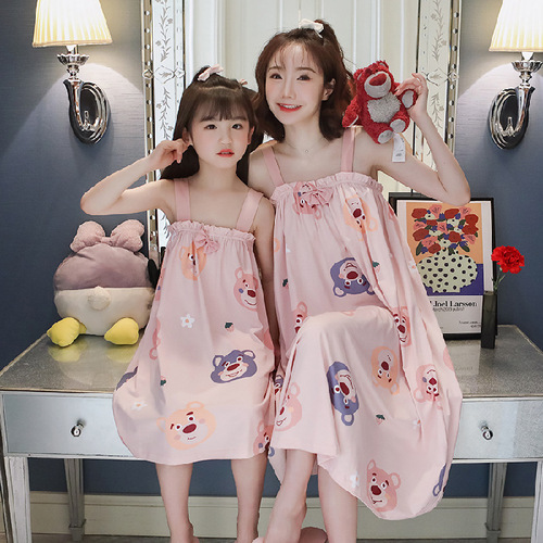Bridal Lace Sleep Dress Summer Modal Princess Little Girl Cute Sweet Pajamas for Middle and Old Children Parent-Child Homecoming Wear