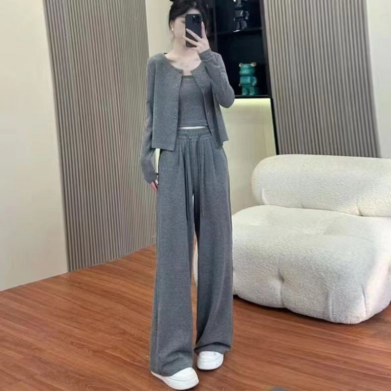 三件套运动宽松新款运动套装阔腿裤时尚休闲套装开衫长袖阔腿|undefined