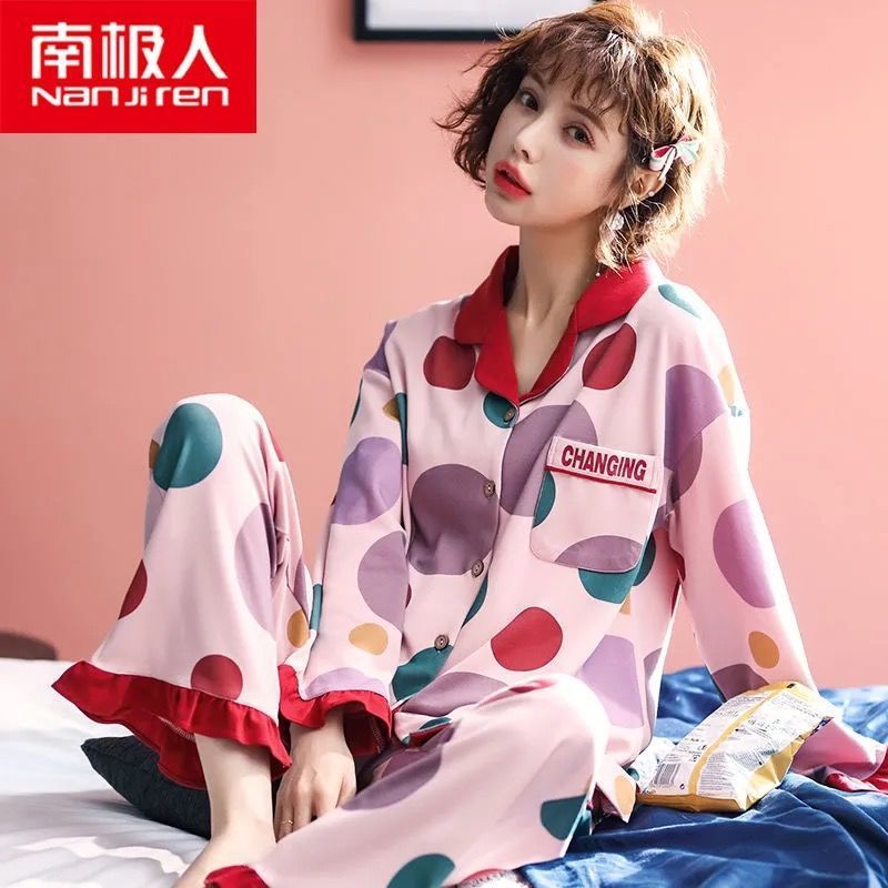 Algodón pijamas de primavera y otoño manga larga traje verano nuevo estudiante estilo coreano suelta desgaste dos