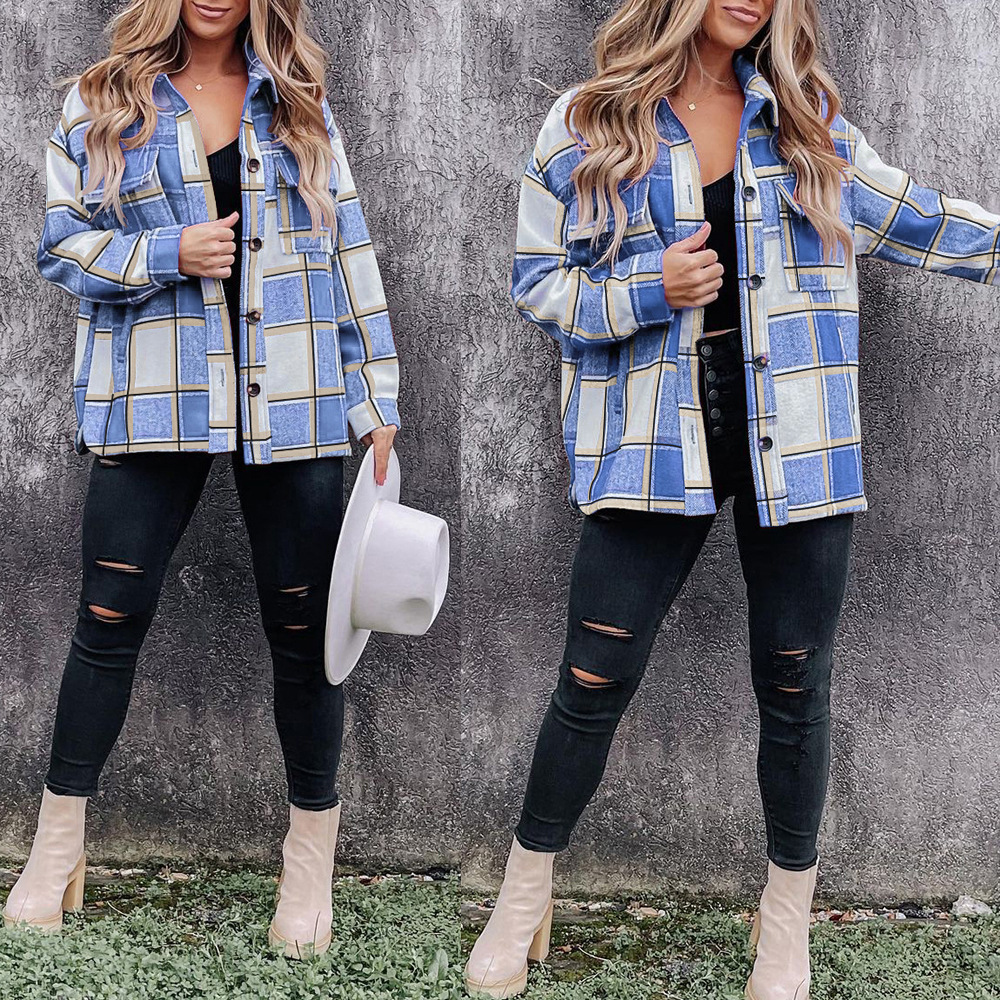 Plaid Long-Sleeved Shirt Jacket NSKX108719