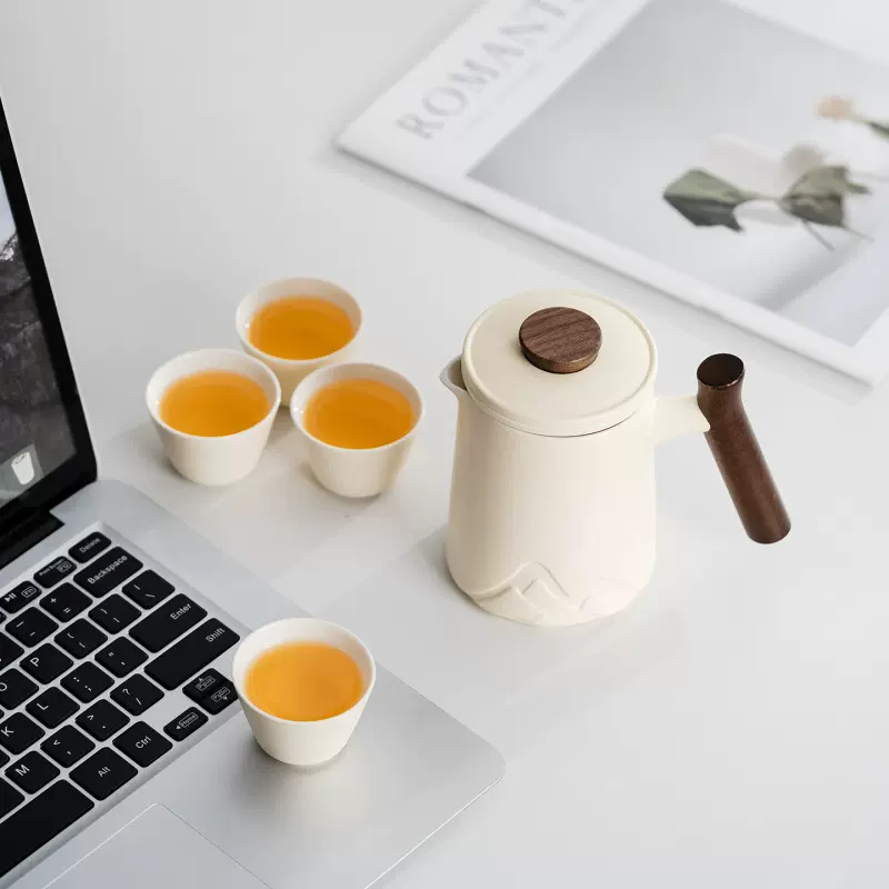 远山奶油黄快客杯便携式旅行茶具户外小套装快客杯一壶四杯定logo