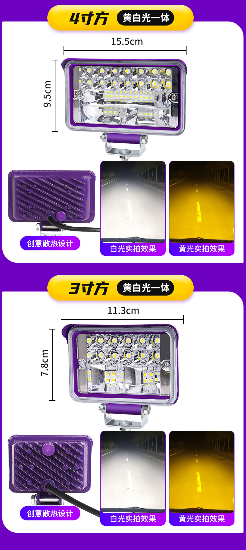 Car Led Spotlights, Ultra-Bright 12V 24V for Trucks, Excavators, Construction Vehicles, Forklifts, Modified High-Intensity Headlights, and Strong Backup Lights