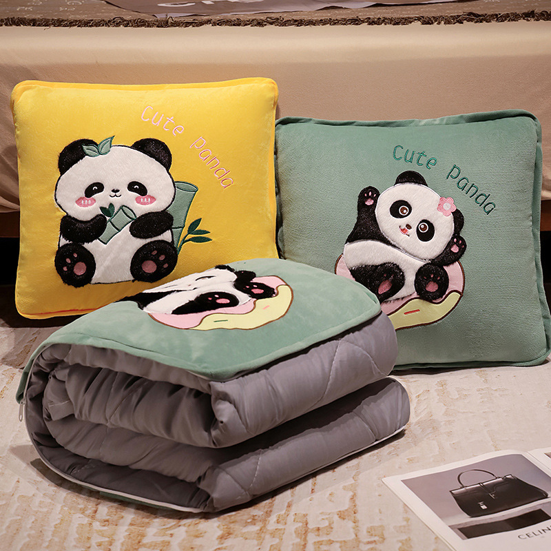 Panda almohada edredón Oficina de doble uso engrosada siesta plegable de aire acondicionado manta de dos en uno almohada de coche