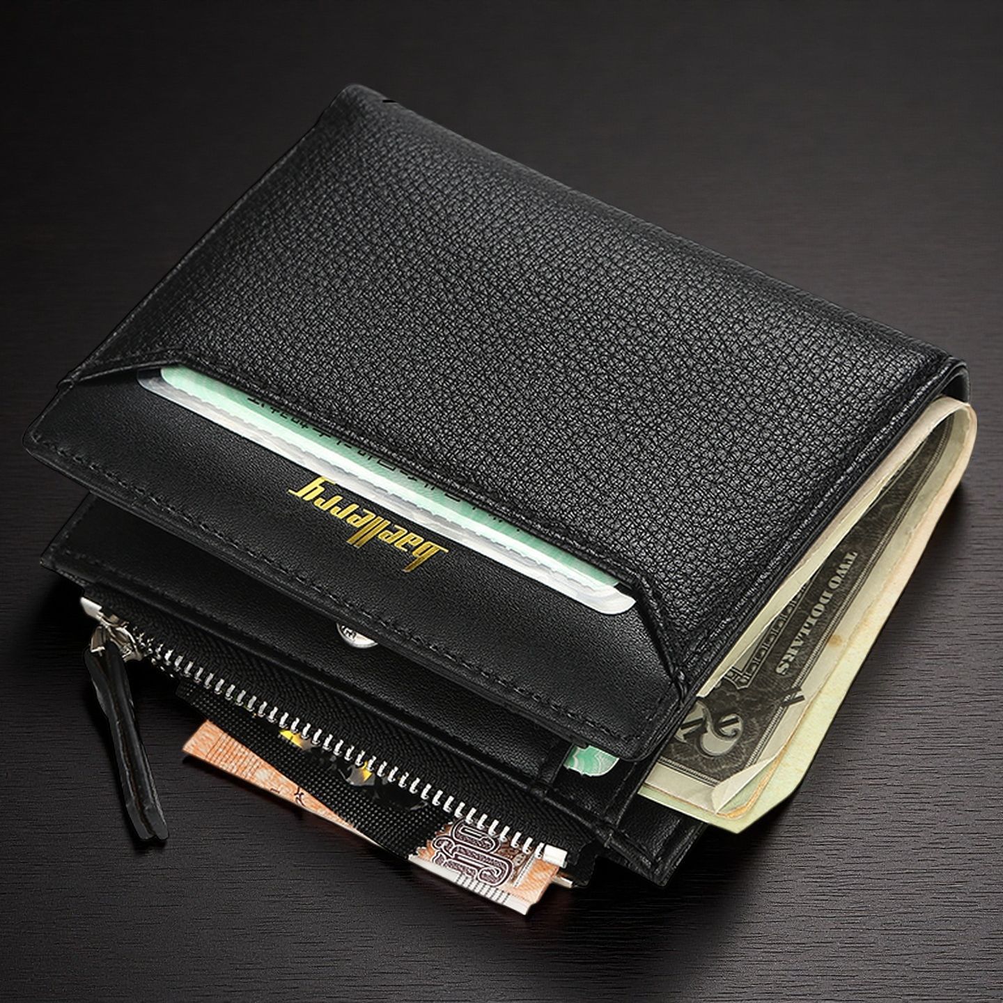 Baellerry Men's New Wallet, Fashionable Short Zipper Coin Purse, Open Wallet, Multi-Card Slot Card Holder