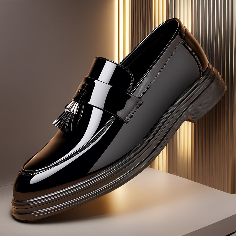 Leather Shoes Men's Autumn Glitter plus size Business Dress Youth All-match Casual Soft Bottom Black Men's Wedding Shoes
