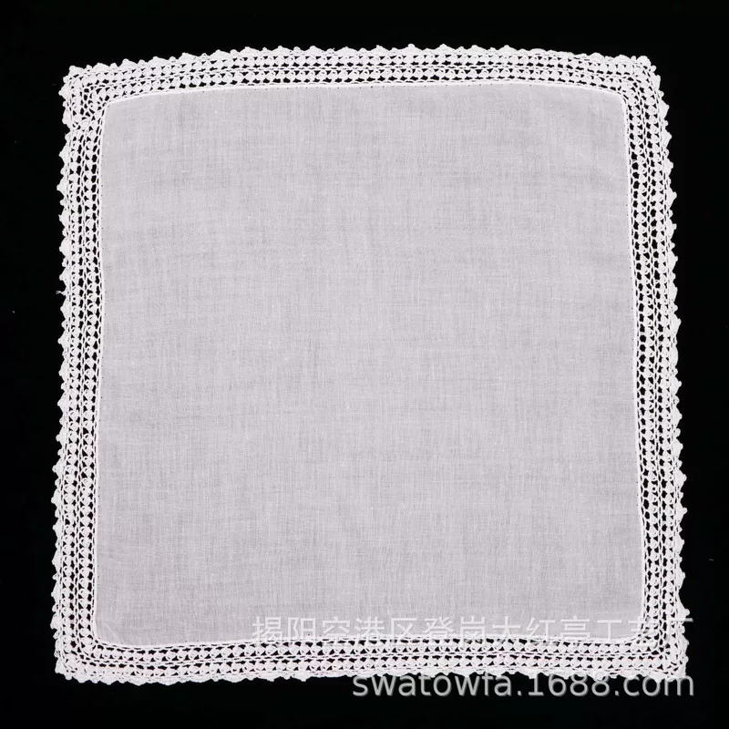 [S001 Hand crochet Lace Handkerchief 13“x13"白色纯棉花边手帕]
