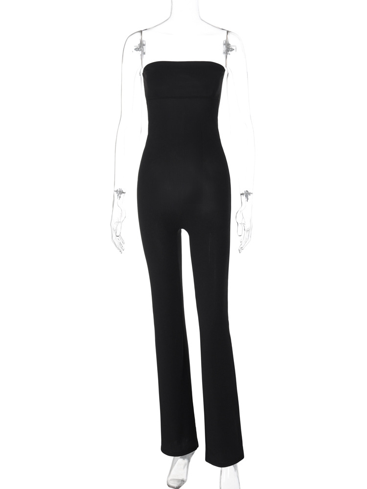 Women Clothing Spring Summer Slim Solid Color Tube Top Jumpsuit