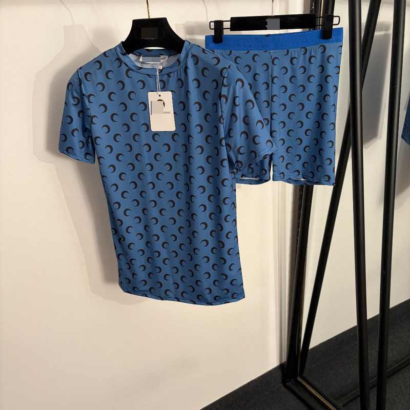 Nanyou High-End Export Dopamine New Sports Suit with Moon Print Short-Sleeve Compression T-Shirt + Elastic Shorts