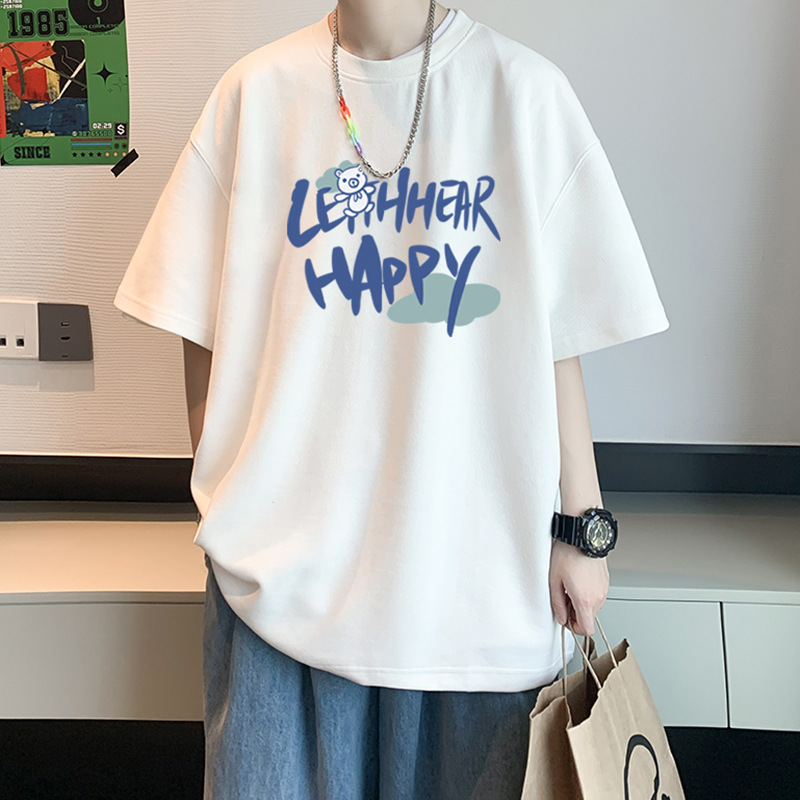 Verano 2023 Camiseta de manga corta de los hombres suelta de moda ins Hong Kong estilo todo partido camiseta superior grasa más tamaño media manga