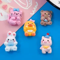Смола Аксессуары Мультяшные животные Свинья Кошка Кролик Кролик Медведь Крем Клей DIY Заколки для волос Шнур чашки