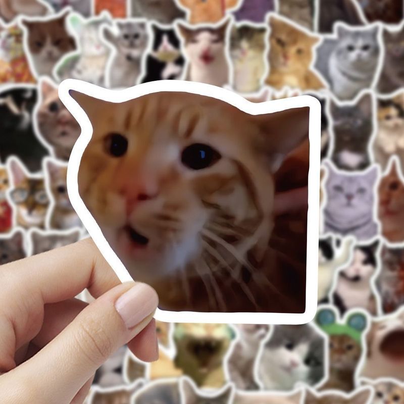 猫ミームステッカー300枚、かわいくて面白いゴーストキャットインスタイル絵文字、画像素材、手元帳ステッカー|undefined