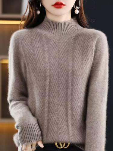 Cashmere sweater for women, 24 winter new half-high collar base layer, thick knitting top, loose, single color, inner wear top