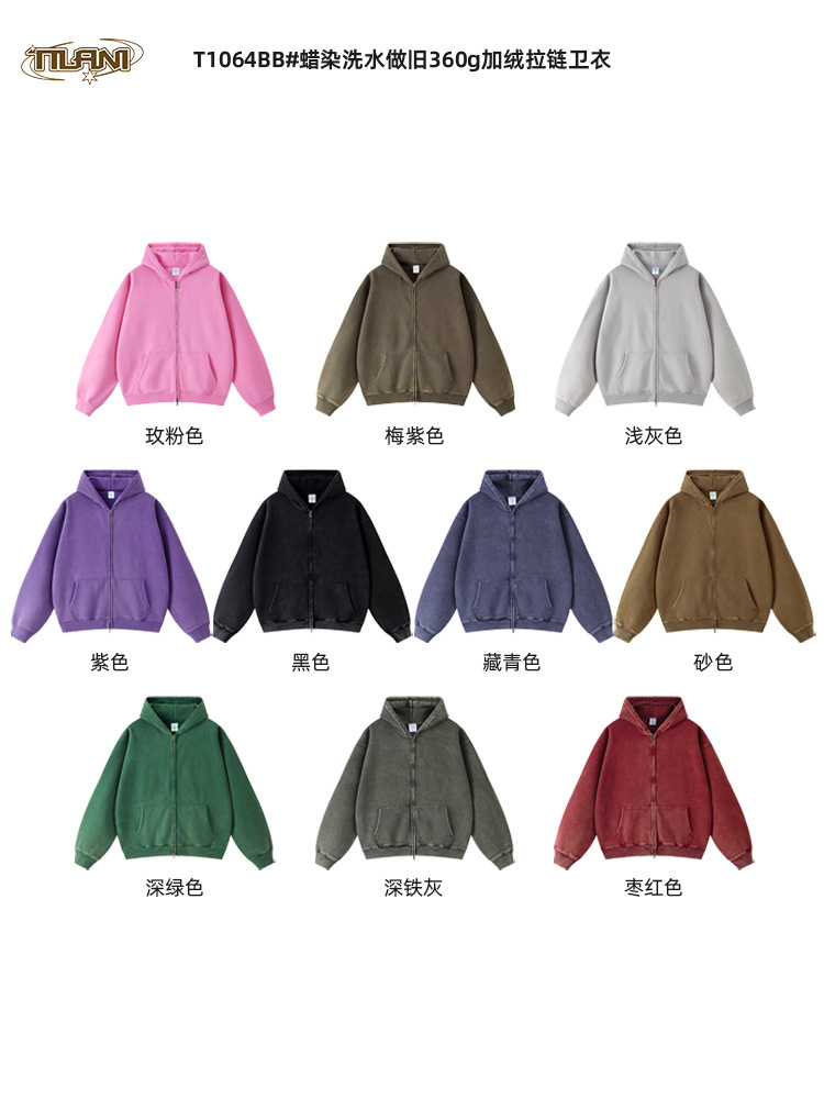 TILANI suéter de los hombres cardigan forrado de lana engrosada cremallera abrigo 360g lavado vintage encerado casual Sudadera con capucha