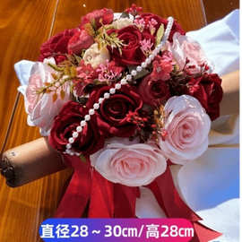 手捧花新娘diy结婚红色玫瑰新款森系婚礼拍照道具领证捧花球代发