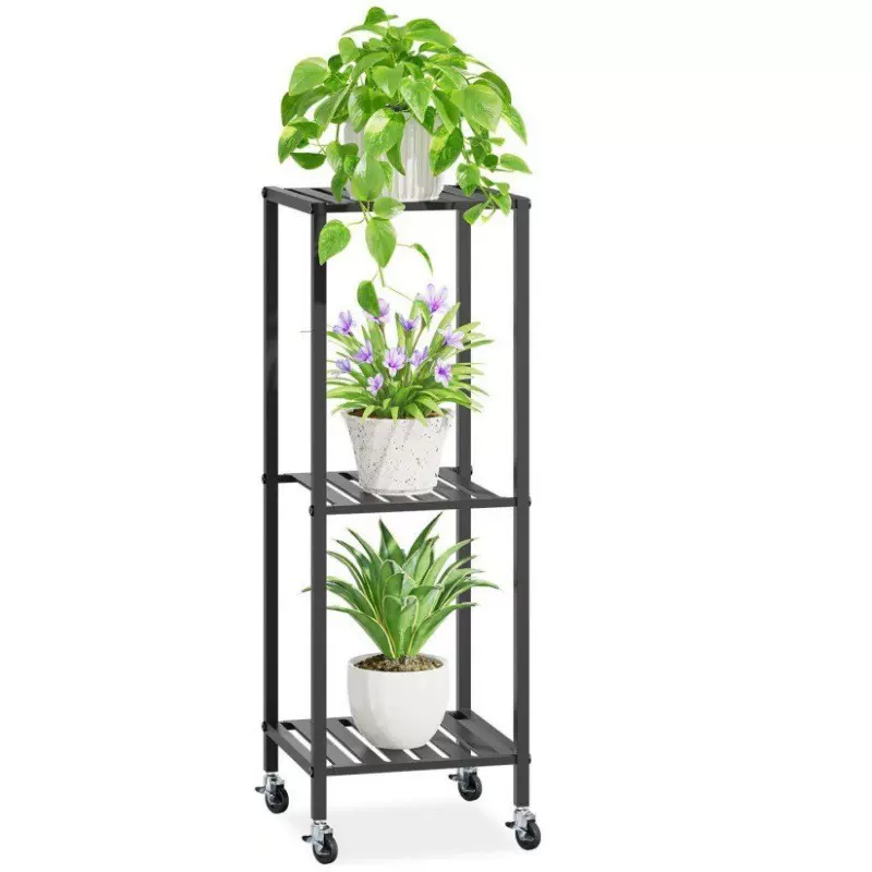 三层室内植物架带轮子 金属花架户外适用于大花盆 高角垂直滚动架