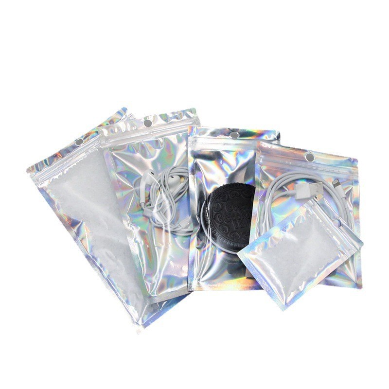 Láser ziplock bolsa cable de datos bolsa de sellado bolsa de embalaje de la joyería bolsa de hueso translúcido pendientes collar embalaje bolsa pequeña