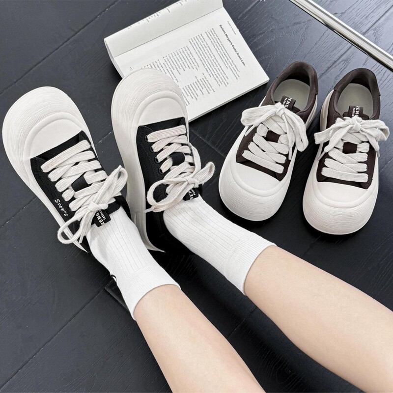 Cross-Border New Summer and Autumn Niche Design, Simple and Versatile Thick-Soled Trendy Women's White Shoes, Breathable Casual Sneakers