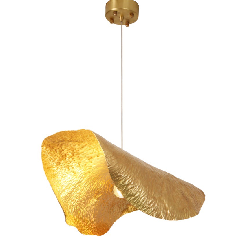 Todo cobre nuevo comedor chino hoja de loto lámpara de araña de lujo de alta gama vestíbulo del hotel cafetería sala de té arte Zhongshan lámparas