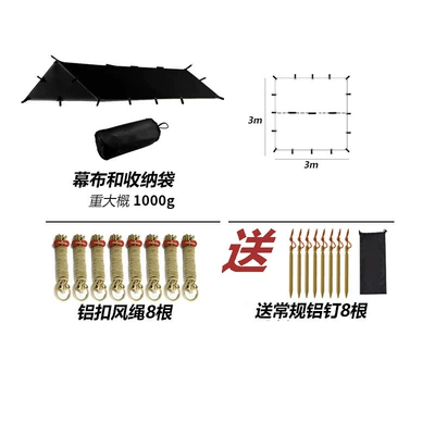 Multi-Hanging Point Black-Coated Full Avtomobil yan çətirləri - 3x3m-including-ground-nails-and-wind-ropes-excluding-pole-black-the-canopy-pole-needs-to-be-equipped-separatelythe-canopy-pole-is-not-included