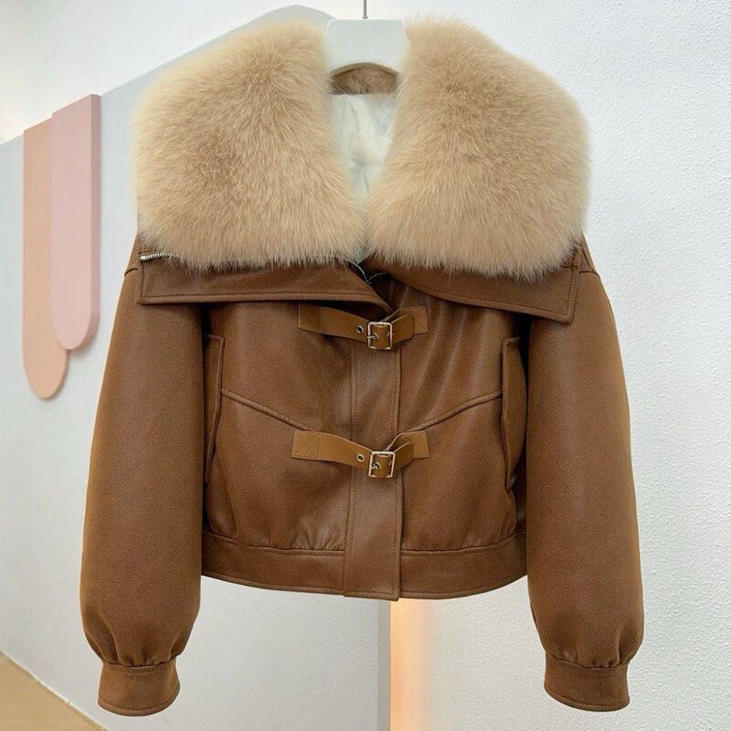 New European Imitation Fox Fur Fashionable Slim down Jacket Motorcycle Fur Coat Fur Coat for Women