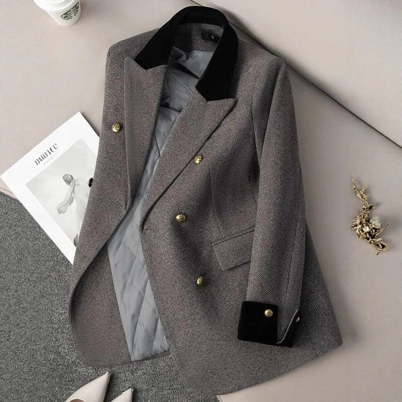 2025 High-End Stylish Versatile Commuter Suit Jacket for Women, Autumn and Winter Gray Professional Blazer with a Sophisticated Feel