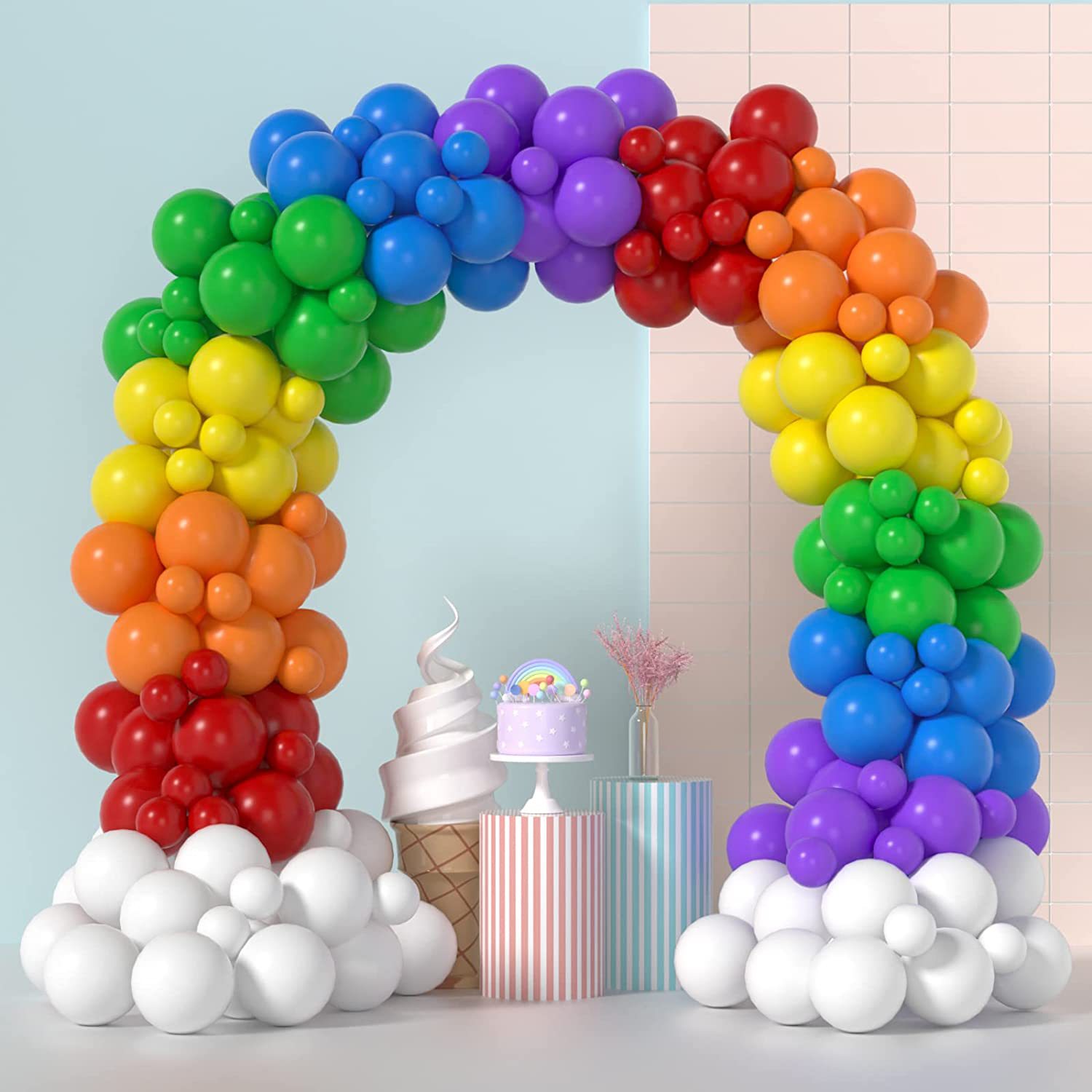 彩虹气球拱门12寸5寸乳胶气球组合订婚泳池生日派对装饰跨境热卖