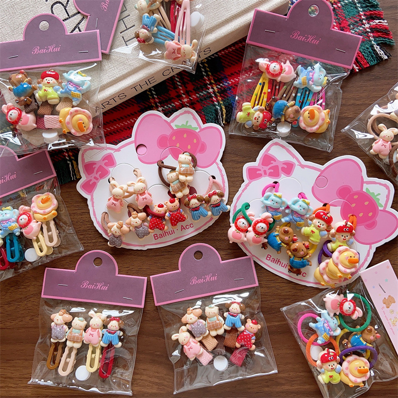 Korean Autumn and Winter Cute Cartoon Dark Resin Bear Animal Hairpin Girls Kindergarten Hair Band Clip