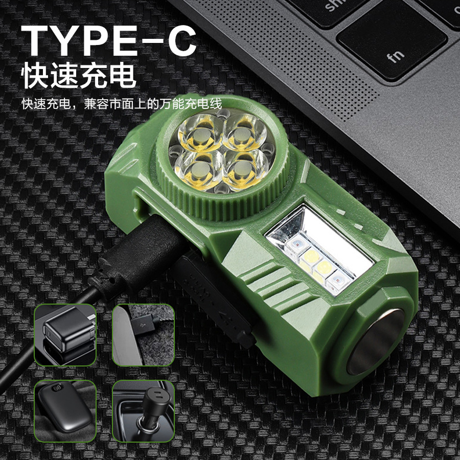 Nuevo transfronterizo de cuatro ojos de luz intensa inducción de farol multifunción visualización digital impermeable luz portátil de luz intensa
