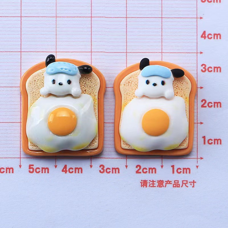 Nueva historieta Linda tostada de huevo frito animal DIY accesorios crema pegamento resina accesorios para el cabello horquilla Copa pegatinas al por mayor