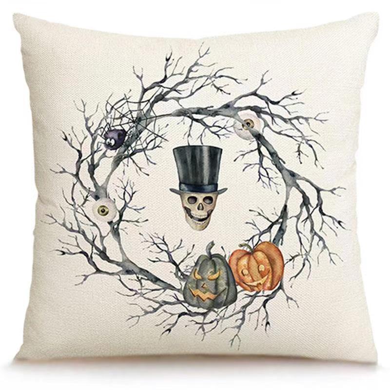 Transfronterizo Amazon Halloween impresión lino almohada cubierta bruja calabaza decoración doméstica almohada cubierta