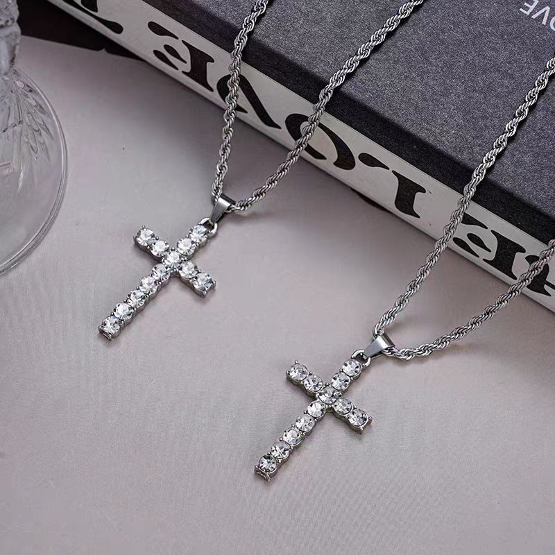 Titanium Steel IG Style Simple Style Cross Inlay Zircon Pendant Necklace display picture 4